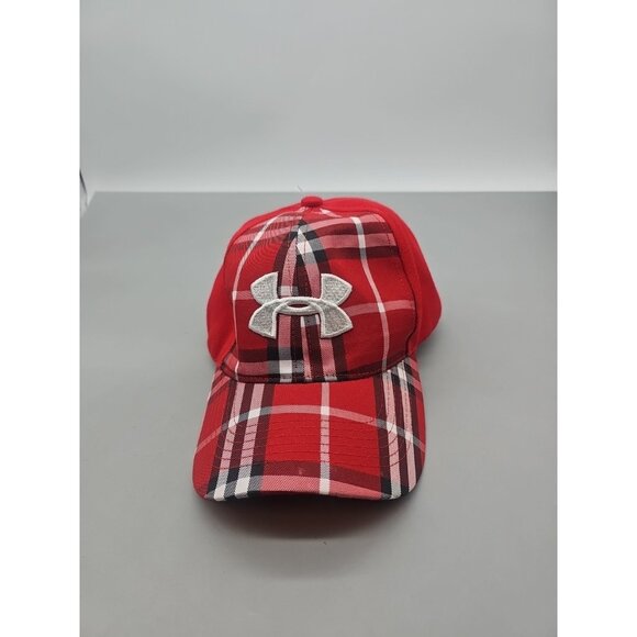 Under Armor Red And White Plaid Adjustable one size fits all - Picture 1 of 5